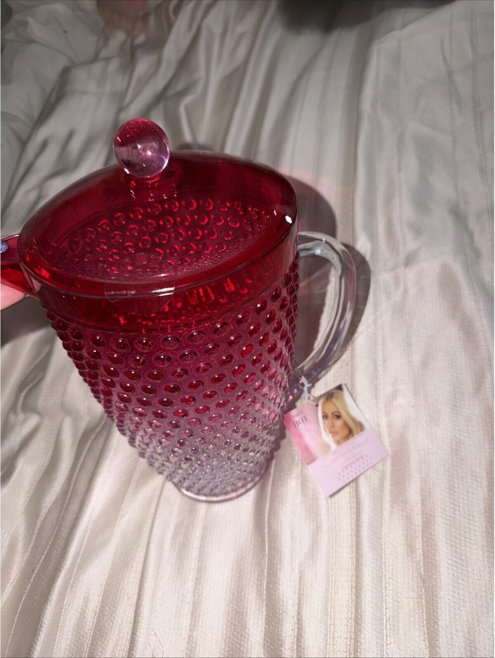 Paris Hilton Hot Pink/clear ombré 2.3 Acrylic bubble print Pitcher NWT